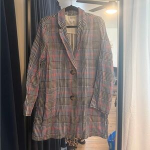 J. Jill Black and White Plaid Blazer with Pink Accents